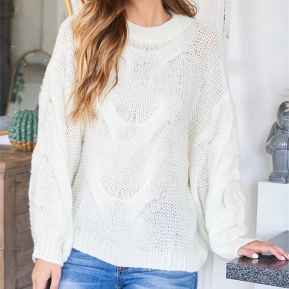 Classic In Cable Knit Sweater top Ivory - Picture 1 of 7